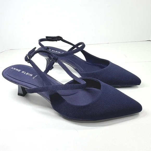Anne Klein Slingback Heels Women 9 Navy Blue iFlex Pointed Toe Kitten Heel - Picture 5 of 6